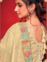 Dusty Yellow Chiffon Pattern Silk Saree With Readymade Blouse